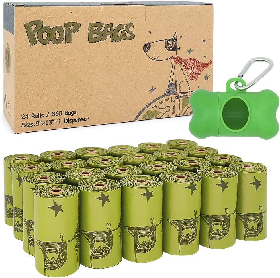 Dog Poop Bags 360 Count, Lavender Extra Thick Waste Bags with Dispenser, 100% Leak-Proof Doggie Bag Refill Rolls