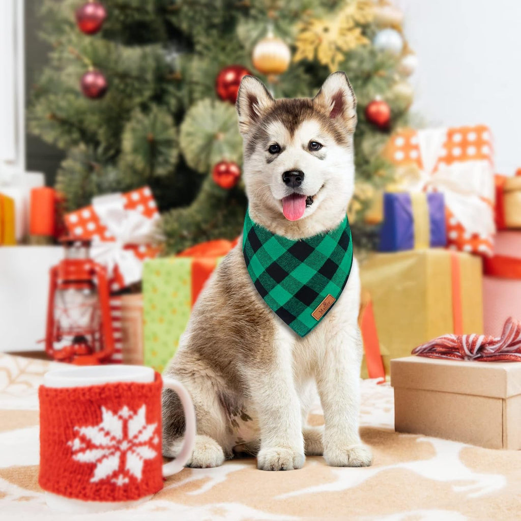 2 Pack Christmas Dog Bandanas, Classic Buffalo Red Plaid Dog Bandana for Girl and Boy, Pet Scarf Bibs Pet Costume Outfit Accessories for Small and Extra Large Dogs Pets (Large)