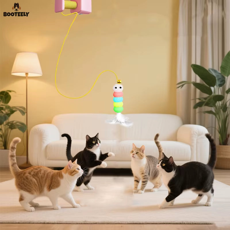 Cat Teaser Stick Kitten Electric Hanging Mop Shaped Feather Bell Cat Teaser Accessories Hanging Swing Pet Spring Toy