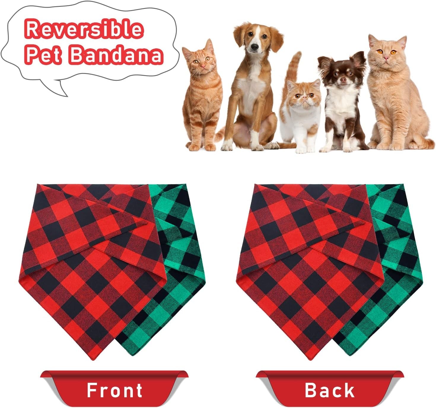 2 Pack Christmas Dog Bandanas, Classic Buffalo Red Plaid Dog Bandana for Girl and Boy, Pet Scarf Bibs Pet Costume Outfit Accessories for Small and Extra Large Dogs Pets (Large)