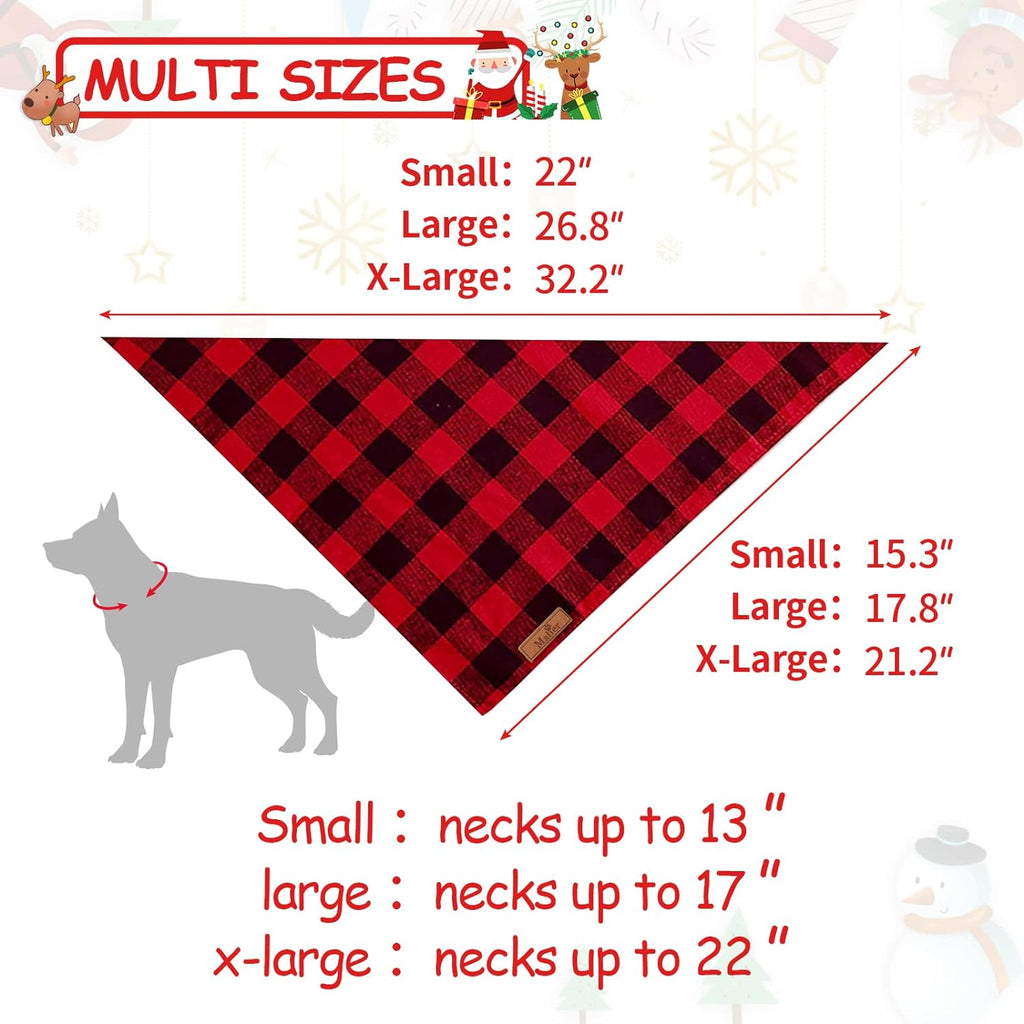 2 Pack Christmas Dog Bandanas, Classic Buffalo Red Plaid Dog Bandana for Girl and Boy, Pet Scarf Bibs Pet Costume Outfit Accessories for Small and Extra Large Dogs Pets (Large)