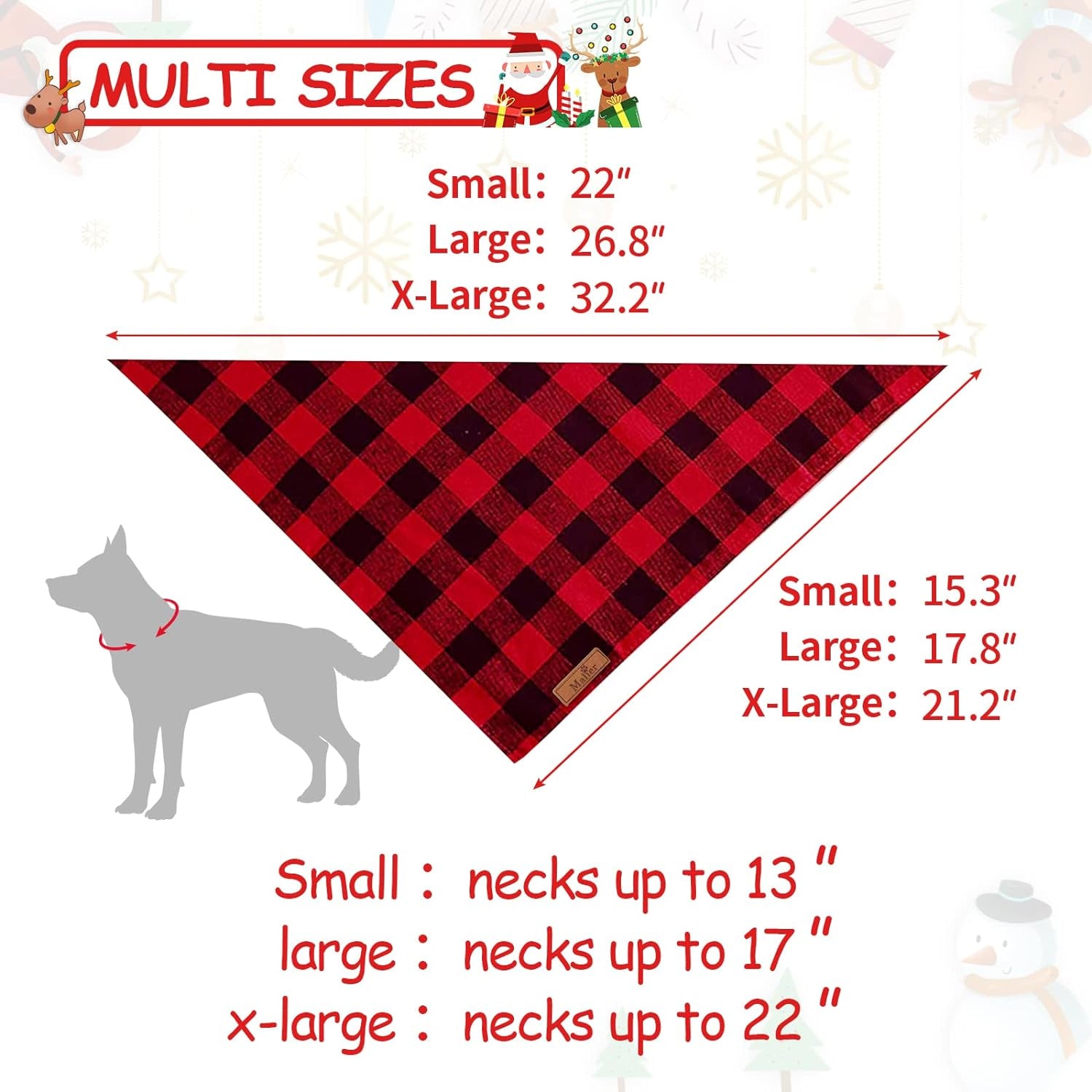 2 Pack Christmas Dog Bandanas, Classic Buffalo Red Plaid Dog Bandana for Girl and Boy, Pet Scarf Bibs Pet Costume Outfit Accessories for Small and Extra Large Dogs Pets (Large)